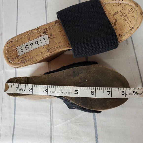 Esprit Platform Wedge Slides Cork Sole Size 38/39 Black Stretch Band - Picture 13 of 15